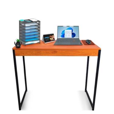 Imagem de Mesa Escrivaninha Escritório Estilo Industrial Computador 90 Cm Home office (Amadeirado e Preto)