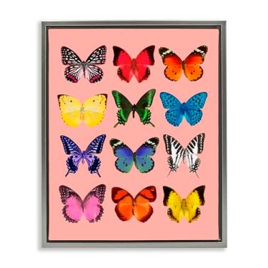 Imagem de Stupell Industries Arte de parede em tela flutuante emoldurada de espécies de borboletas em rosa e preto, design por LISH Creative, 53 x 43 cm