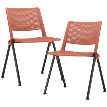 Imagem de Kit 02 Cadeiras Empilhável Fixa Lift F02 Base Aço Preto Laranja - Lyam Decor