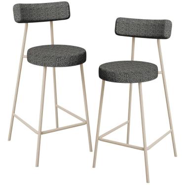 Imagem de Kit 02 Banquetas Baixa Cozinha Sala Jantar Bancada Milão Arena L02 Linho Mescla Chumbo - Lyam Decor