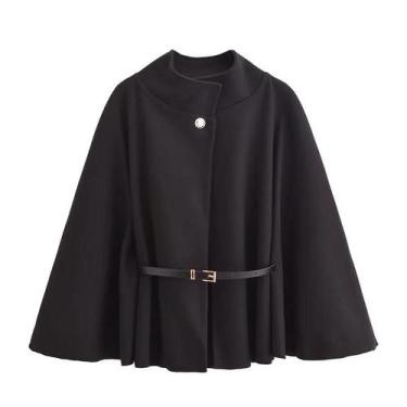 Imagem de Capas Poncho Pretas com Manga Morcego para Mulheres - Moda Inverno com