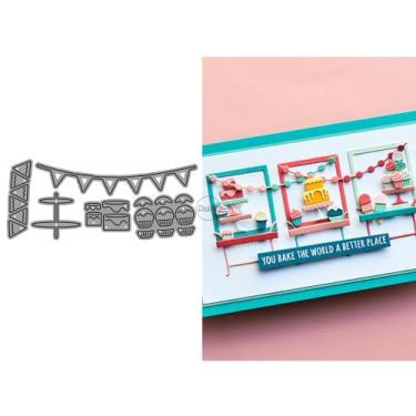 Imagem de DzIxY Fitas de bolo de aniversário, matrizes de corte de metal para fazer cartões, conjunto de recortes de papel, estêncil, suprimentos, modelos de máquina