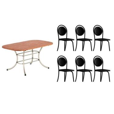 Imagem de Sala De Jantar Completa 1547 C- Tampo Madeirado 136x80cm E 6 Cadeiras 1738 Preto - Carraro