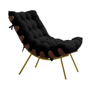 Imagem de Poltrona Sala de estar Base de Madeira Dourada Veludo Preto