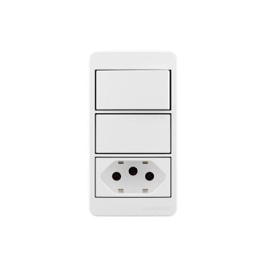 Imagem de Placa Para Condulete Caixa 3/4" Com Interruptor Simples 10a E Tomada 2p+t 20a Margirius Sleek Branca Branco