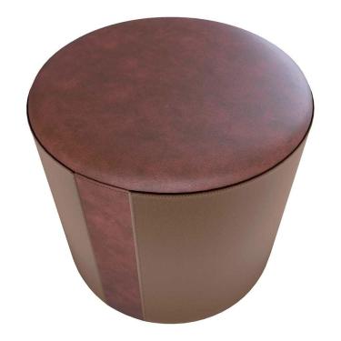 Imagem de Puff Banqueta Redondo Luxo Copenhage Matrix Sintetico Marrom Veludo