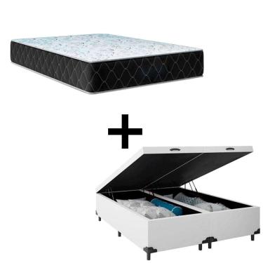 Imagem de Cama Box Baú King 193 Tecido Sintético Branco Com Colchão Marrocos - Poliéster - Espuma D33 30cm