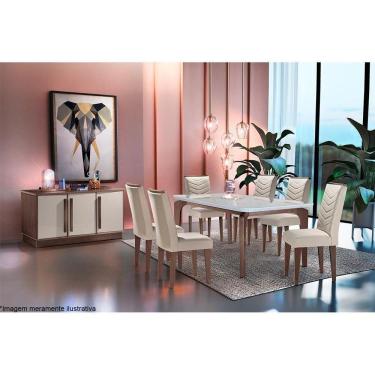 Imagem de Mesa de Sala Jantar Londrina + Tampo Madeirado Vidro Reto 120x80cm Grafite/Imbuia - Rufato