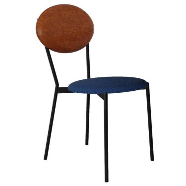 Imagem de Cadeira Estofada Para Sala De Jantar Azuri Preto C01 Linho Azul Courino Caramelo - Lyam Decor