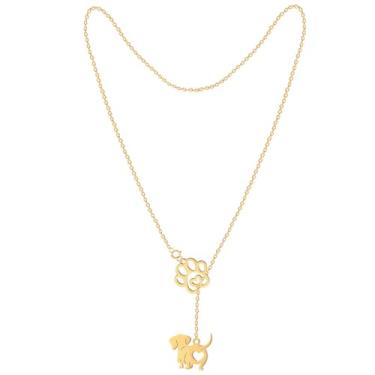 Imagem de ternotito Conjunto de colar com pingente de aço inoxidável vazado em ouro 18K ajustável em Y Lariat, Aço inoxidável, Sem Pedra Preciosa