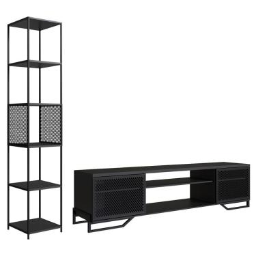 Imagem de Rack 180 Cm 2 Pt Estante Prateleira Industrial 27x23 Preto Pp Preto