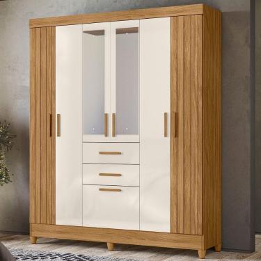 Imagem de Guarda Roupa Casal Espelho 7 Portas 165 Cm Malta Freijo Off White Friso Moval