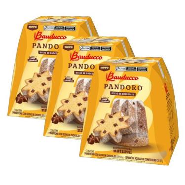 Imagem de 3 Panettone Pandoro Com Gotas Chocolate Bauducco Caixa 550g