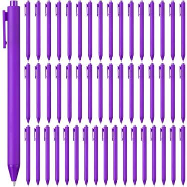 Imagem de 50 canetas esferográficas retráteis a granel 1,0 mm, ponta média, tinta preta, canetas fofas, material escolar para professores, estudantes, funcionários, chá de panela, chá de bebê (roxo)