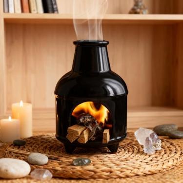 Imagem de Suporte Palo Santo – Queimador de incenso para queimar sálvia avançada com design de chaminé, queima de cone, tigela de borrão para sala de meditação de ioga, decoração de casa