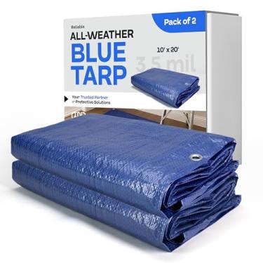 Imagem de Lonas azuis impermeáveis 25 x 50 cm, pacote com 2 - lona de acampamento de 3,5 mm de espessura feita nos EUA para carro, barco, capa de armazenamento - Lona de poliéster resistente com ilhós para