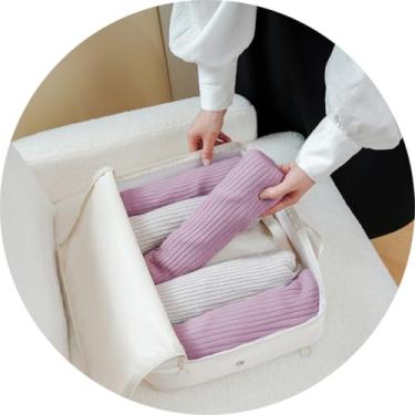 Imagem de Bolsa grande de armazenamento de roupas com alça e zíper, jaqueta dobrável e organizador de colcha para guarda-roupa e uso doméstico, Off-white, Large