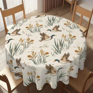 Imagem de Toalha de mesa redonda Flying Mallard Duck Marsh 152 cm, toalhas de mesa laváveis resistentes a manchas e vincos para cozinha, ambientes internos e externos, festas