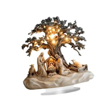 Imagem de XLWLLNJ Presépio - Cena do Nascimento de Jesus - Centro de Mesa de Natal - Placa Decorativa Religiosa 2D em Acrílico Plano - Leve - Ideal para Prateleiras e, 20cmx25cm