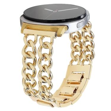 Imagem de REALSIGN Pulseira de metal masculina e feminina compatível com Samsung Galaxy Watch 8 de 40 mm/44 mm, Galaxy Watch 8 Classic de 46 mm, elegante pulseira de corrente cubana com elos de cowboy (dourada)