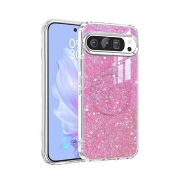 Imagem de Capa magnética com glitter para Google Pixel 10/10 Pro/9/9 Pro, capa de telefone brilhante de luxo para mulheres e meninas compatível com MagSafe (rosa, para Pixel 10/10 Pro/9/9 Pro (6,3 polegadas))