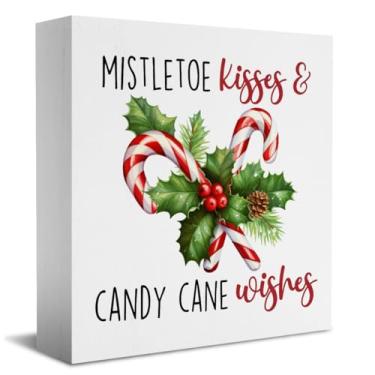 Imagem de SRLDCR Decorações internas de Natal, decoração de bengala doce, decoração de Natal de fazenda, placa de caixa de madeira visco, decorações de escritório doméstico para prateleira de mesa de mesa