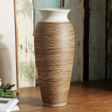 Imagem de Vaso rústico de cerâmica para casa de fazenda, vaso de flores vintage grande de 32 cm, decoração de casa, vasos decorativos boho altos para sala de estar, mesa, cornija, prateleira e decoração de
