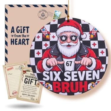 Imagem de Enfeite de Natal Six Seven Santa Says – Enfeites engraçados de Papai Noel, estampa UV dupla face de madeira de 10 cm, gíria para adolescentes, decoração de árvore de Natal, presente para meninos e