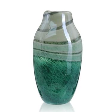 Imagem de Vaso de vidro soprado à mão para flores, decoração de casa de fazenda, mesa de jantar de centro de mesa, vaso de vidro de mesa de escritório interno, decoração de casa azul-petróleo, cinza redemoinho