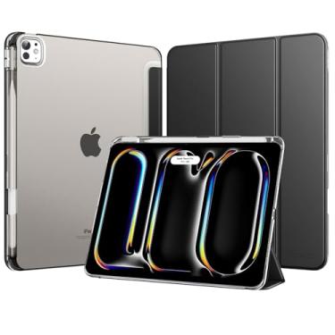 Imagem de MoKo Capa para iPad Pro de 13 polegadas (M5/M4) 2025/2024 com suporte para lápis, capa inteligente fina e leve com três dobras para iPad 13 Pro com capa traseira translúcida de policarbonato rígido