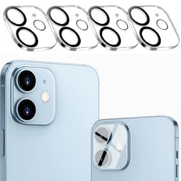 Imagem de Pacote com 4 protetores de lente de câmera de vidro temperado para iPhone 12 de 6,1 polegadas, Ultra HD, dureza 9H, antiarranhões, compatível com capas, fácil de instalar [Sem afetar fotos noturnas]