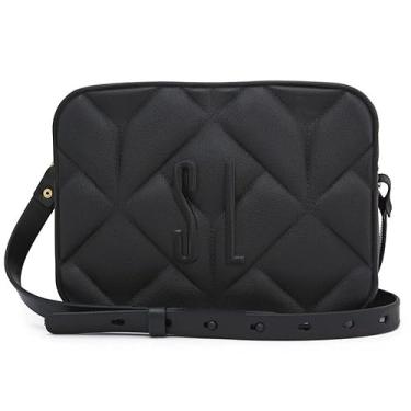 Imagem de Santa Lolla Bolsa Transversal Feminina, Matelassê, Alça Ajustável, Fecho Dourado, (Preto)