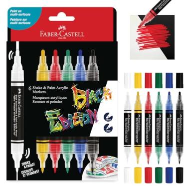 Imagem de Faber-Castell Marcadores Shake & Paint: Clássico - 6 canetas de tinta acrílica de ponta dupla, marcadores permanentes de tecido e arte, marcadores de tinta para madeira, materiais de arte