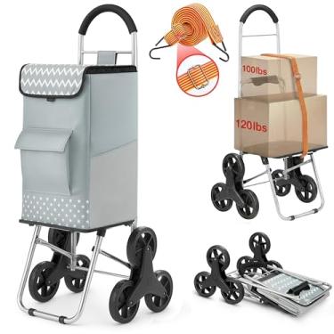 Imagem de Carrinho de compras, super carregador, capacidade de 99 kg, carrinho dobrável de mercearia com saco de compras extra grande, carrinho utilitário de lavanderia com cordão elástico ajustável (cinza)