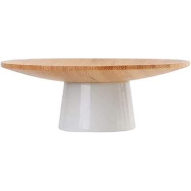Imagem de Tigela de frutas de madeira de bambu, pratos de madeira, pratos de sobremesa, lanches, prato de cerâmica, bandejas de servir de qualidade, mesa de café, pires de chá, suporte para bolo (tamanho: 13 cm
