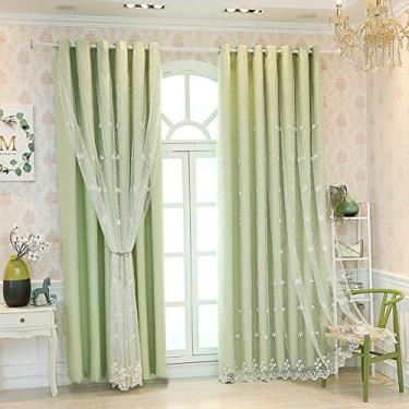 Imagem de Cortina blecaute de camada dupla bege, rosa - sobreposição de tule, blackout e voile renda branca bordada painel de cortina de sombreamento sólido em camadas, sala de estar/economia de energia