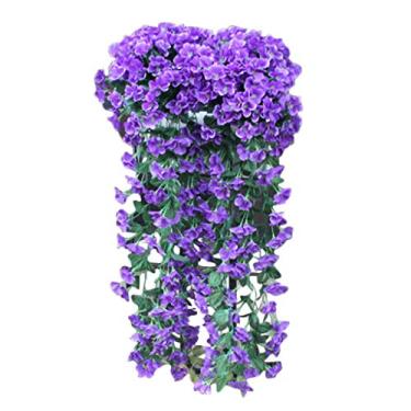Imagem de Yalych Parede de seda artificial pendurada violeta guirlanda de flores cesta de flores orquídea flor de videira falsa decoração de casa guirlanda de flores artificiais de inverno (cor: azul, tamanho