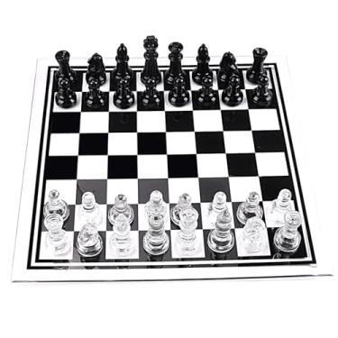 Imagem de 35cm/13.8" Glass Chess Set with Clear & Black Pieces – Elegant Transparent Board Game for Adults & Beginners, Home Decor & Gift Choice
