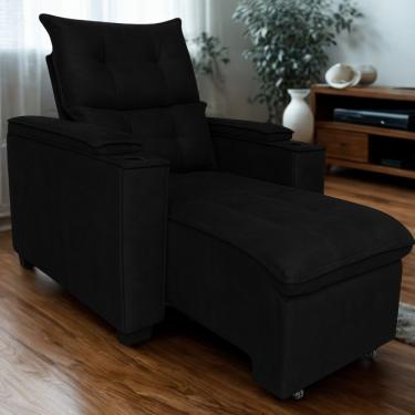 Imagem de Poltrona Retrátil Reclinável Alexa Com Usb E Porta Copos - élpis Móveis Preto