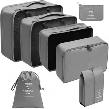 Imagem de Kit Organizador de Viagem 7 Peças – Necessaire Impermeável para Mala, Roupas e Sapatos – Compacto, Leve e Multiuso (Cinza)