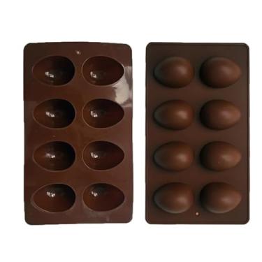 Imagem de Moldes de silicone em forma de ovo de Páscoa de 8 cavidades para assar bolos, suprimentos de panificação para decoração de bolos faça você mesmo muffin de chocolate doce, pão, cor de café, conjunto de