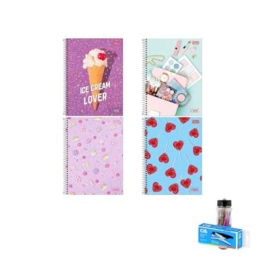 Imagem de Kit Caderno Universitário Vibe Feminino 80F + Caneta Esferográfica Sortida 0.7mm + Grampeador Alicate S-150