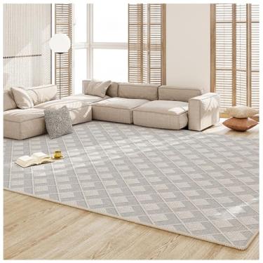 Imagem de SPXMQSS Tapete de sala de estar, tapete lavável resistente ao desgaste para quarto, tapete antiderrapante para sofá, mesa de café, para sala de estar, sala de jantar, quarto, escritório, cinza B 80 x