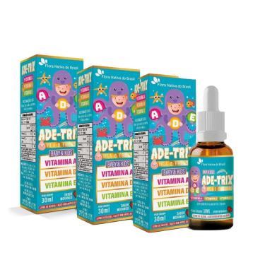 Imagem de Kit 3 Ade-Trix Infantil Vitaminas A D E 3x30ml Morango Flora Nativa-Unissex