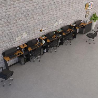 Imagem de Conjunto De Escritório Tech 4 Livreiro 1 Buffet E 5 Mesas 90 - Preto E Cedro Preto E Cedro