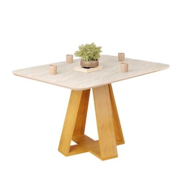 Imagem de Mesa De Jantar Tampo Retangular Chanfrado Curvo Mad/vid 120 X 90cm Kiara Cedro Quartzo- Mabe Magazine