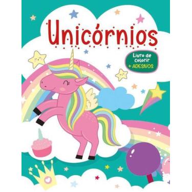 Imagem de Livro de colorir com adesivos - unicornios - Pé da Letra