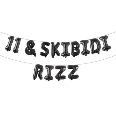Imagem de Banner de balão multicolorido 11 & Skibidi Rizz - suprimentos, ideias, presentes e decorações para festa de 11 anos (11 e SKIBIDI RIZZ Preto)