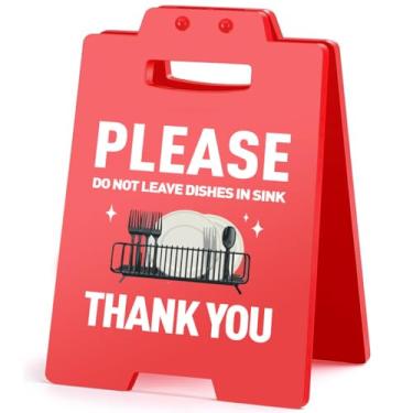 Imagem de Placa engraçada de decoração de mesa de cozinha, por favor, não deixe pratos na pia, placa de lembrete para decoração de balcão de cozinha em casa - vermelho
