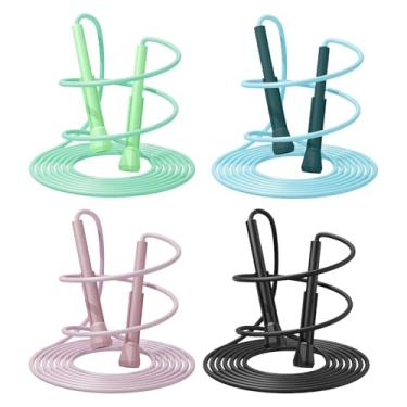 Imagem de Flintronic Pacote com 4 cordas de pular para fitness, corda de pular ajustável com alças antiderrapantes, corda de pular rápida para crianças, homens e mulheres, cordas de pular sem emaranhados para